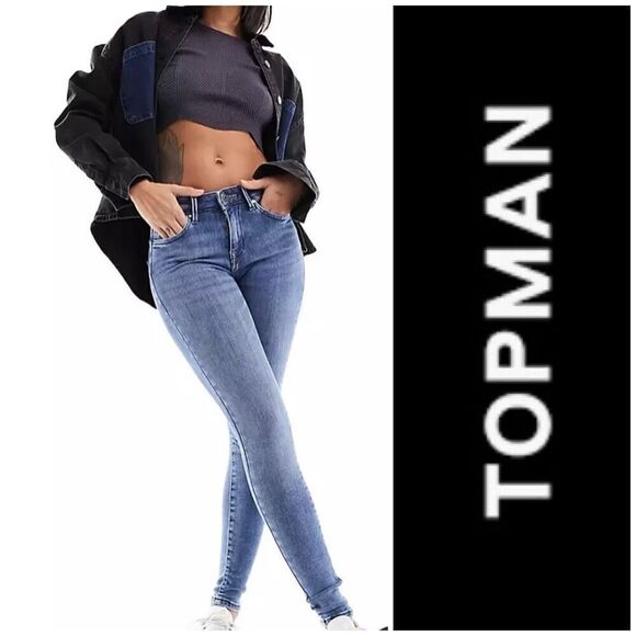 TOPMAN - 🎉HP🎉 NWT - L Size 28/32 Tapered Leg Skinny Jeans/Button-Fly Mid-Rise - Picture 1 of 15